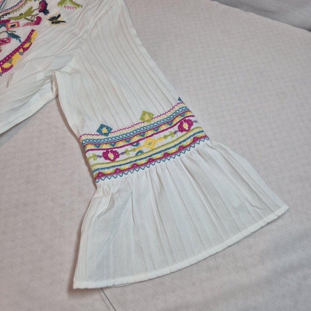 Calessa Women's Tunic Size L White  Embroidered Multicolor 3/4 Sleeve Top (53) - Picture 6 of 12